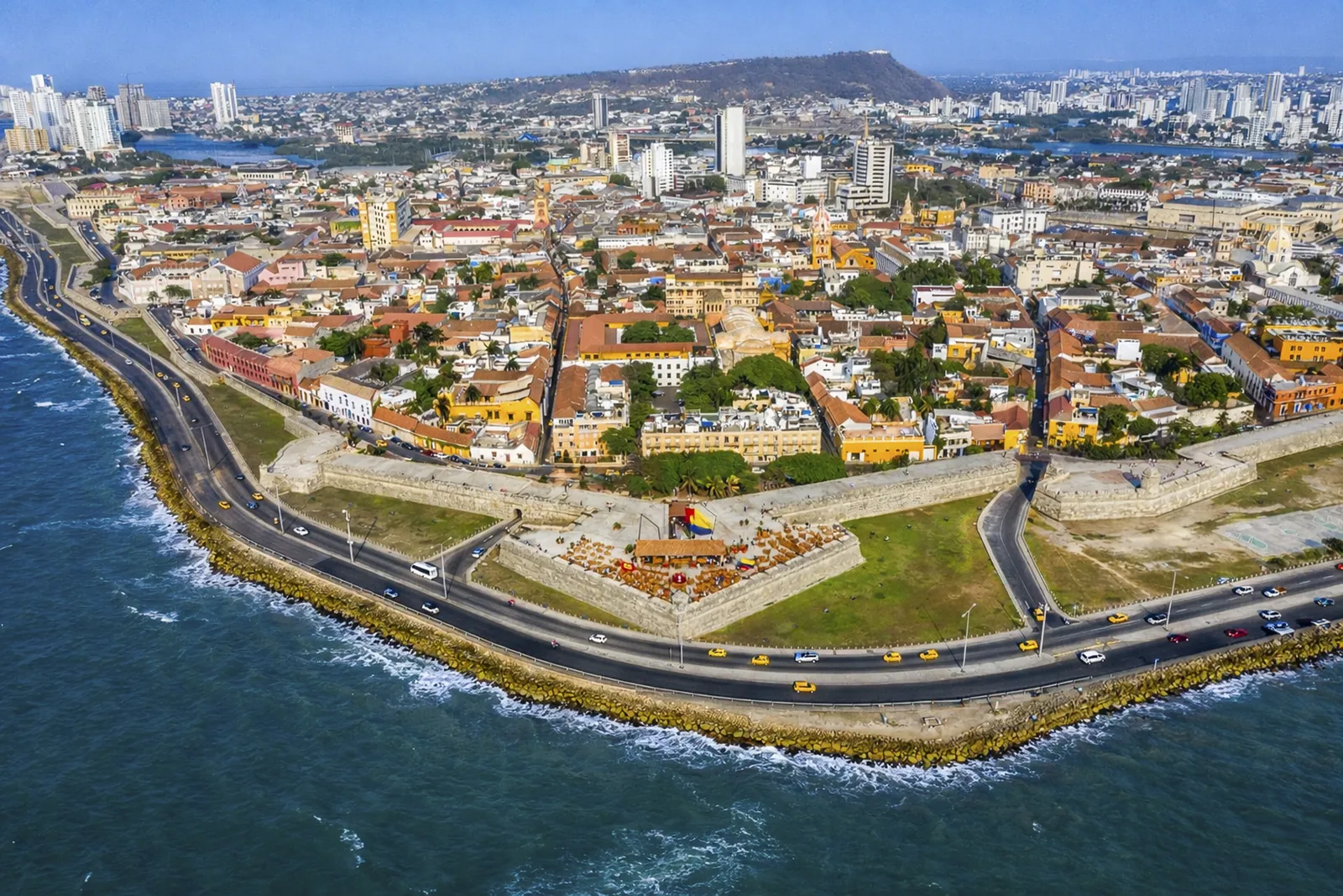 Aerial view of the walled historic centre of Cartagena